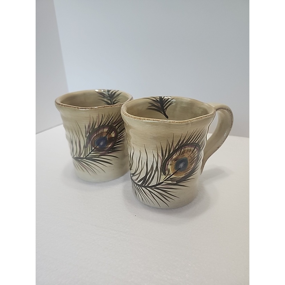 Tabletops Gallery‎ 2 Handpainted peacock feather mugs His And Hers